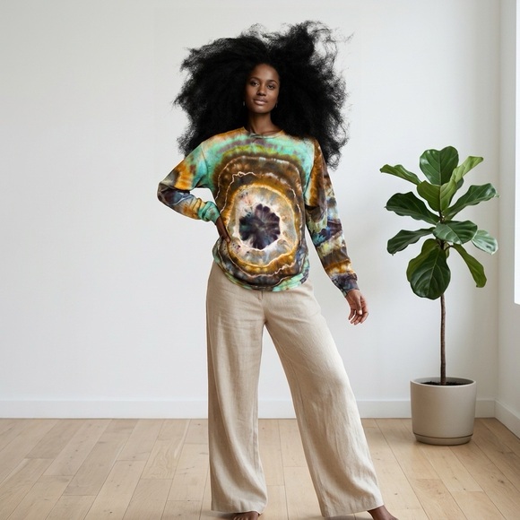 Handcrafted Ice Dyed Long Sleeve Unisex T-shirt NWT LARGE - Picture 3 of 5